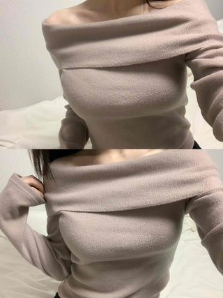 Soft Off-Shoulder Slim Fit Brushed T-Shirt