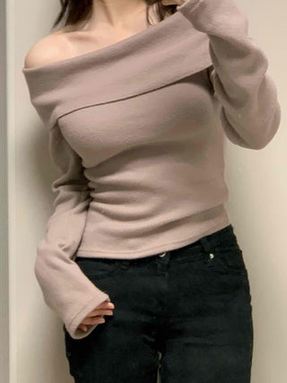 Soft Off-Shoulder Slim Fit Brushed T-Shirt
