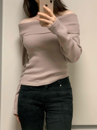 Soft Off-Shoulder Slim Fit Brushed T-Shirt