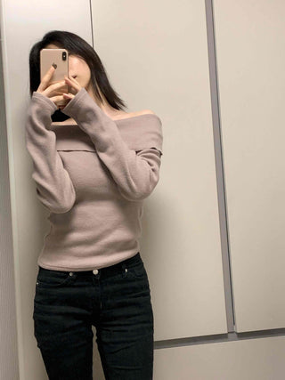 Soft Off-Shoulder Slim Fit Brushed T-Shirt