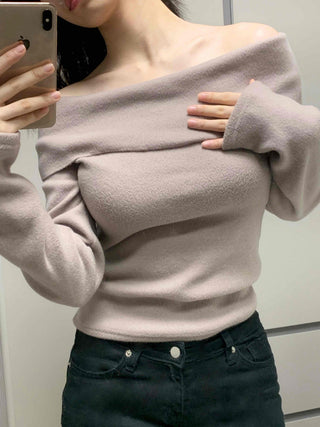 Soft Off-Shoulder Slim Fit Brushed T-Shirt