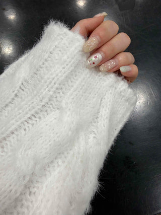 Balloon Sleeve Off-Shoulder Cable Knit