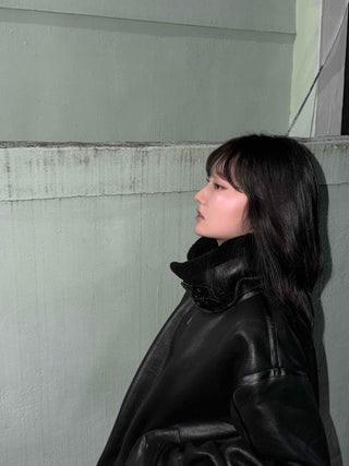 Glossy Loose Fit Zip-Up Shearling Jacket