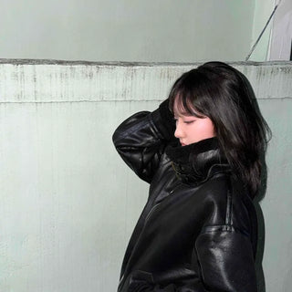 Glossy Loose Fit Zip-Up Shearling Jacket