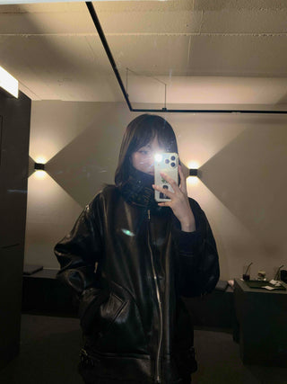 Glossy Loose Fit Zip-Up Shearling Jacket