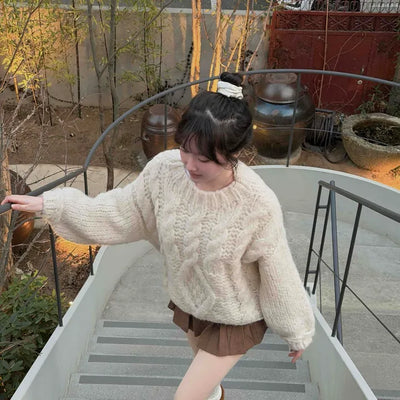 Round Neck Perforated Loose Fit Knit