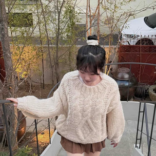 Round Neck Perforated Loose Fit Knit