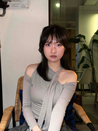 Chiffon Scarf Half-Neck Slit Long-Sleeve Top