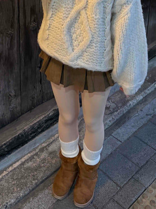 Winter Corduroy Pleated Mini Skirt