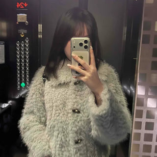 Voluminous Fur Duffle Button Crop Jacket
