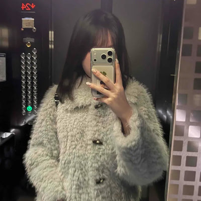 Voluminous Fur Duffle Button Crop Jacket