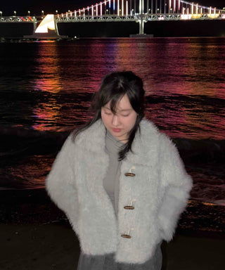 Voluminous Fur Duffle Button Crop Jacket