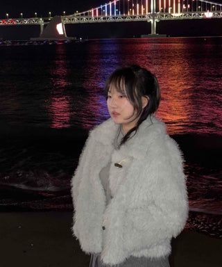 Voluminous Fur Duffle Button Crop Jacket