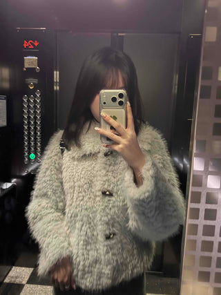 Voluminous Fur Duffle Button Crop Jacket
