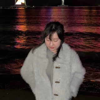 Voluminous Fur Duffle Button Crop Jacket