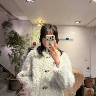 Voluminous Fur Duffle Button Crop Jacket