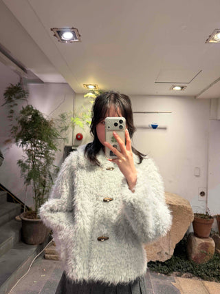 Voluminous Fur Duffle Button Crop Jacket