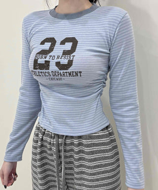 Casual Striped Slim Fit Color Block Long Sleeve T-shirt