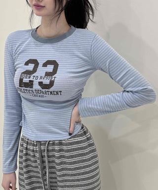 Casual Striped Slim Fit Color Block Long Sleeve T-shirt