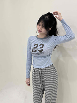 Casual Striped Slim Fit Color Block Long Sleeve T-shirt