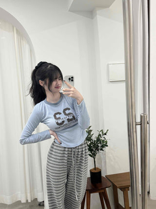 Casual Striped Slim Fit Color Block Long Sleeve T-shirt
