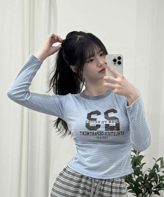 Casual Striped Slim Fit Color Block Long Sleeve T-shirt