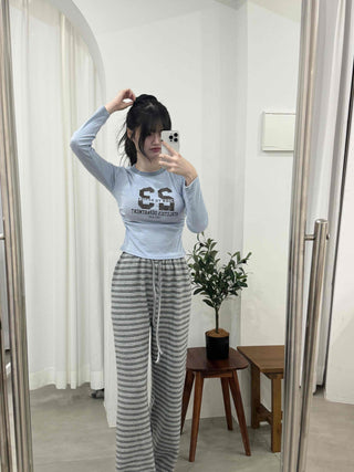 Casual Striped Slim Fit Color Block Long Sleeve T-shirt