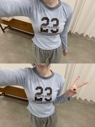 Casual Striped Slim Fit Color Block Long Sleeve T-shirt