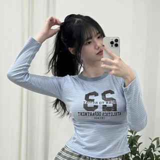 Casual Striped Slim Fit Color Block Long Sleeve T-shirt