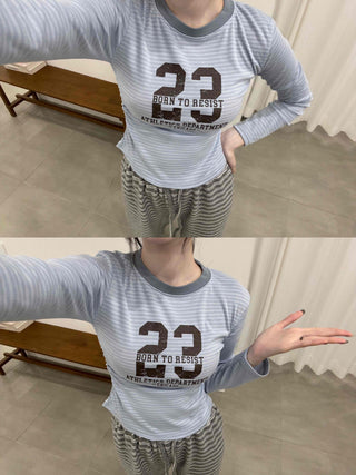 Casual Striped Slim Fit Color Block Long Sleeve T-shirt
