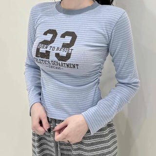 Casual Striped Slim Fit Color Block Long Sleeve T-shirt