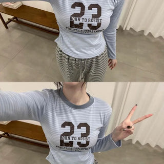 Casual Striped Slim Fit Color Block Long Sleeve T-shirt