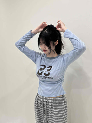 Casual Striped Slim Fit Color Block Long Sleeve T-shirt