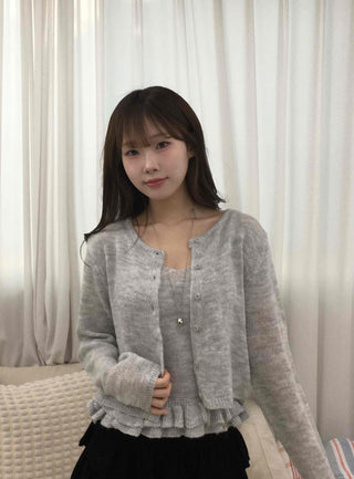 Frill Sleeveless Crop Knit Cardigan Set