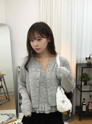 Frill Sleeveless Crop Knit Cardigan Set