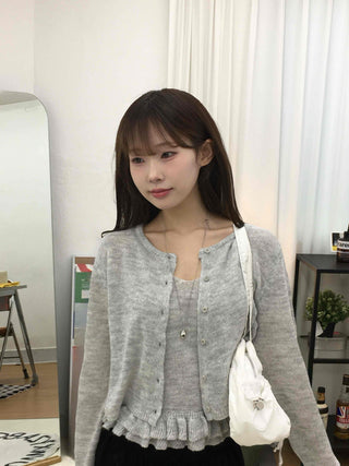 Frill Sleeveless Crop Knit Cardigan Set