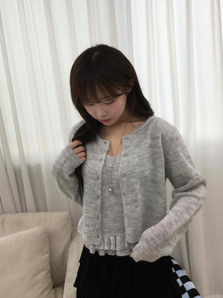 Frill Sleeveless Crop Knit Cardigan Set
