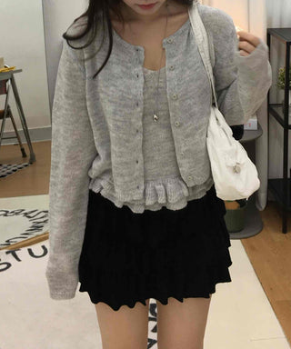 Frill Sleeveless Crop Knit Cardigan Set
