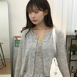 Frill Sleeveless Crop Knit Cardigan Set
