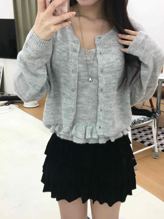 Frill Sleeveless Crop Knit Cardigan Set