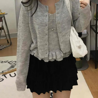 Frill Sleeveless Crop Knit Cardigan Set