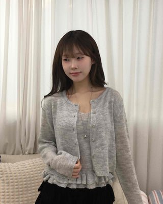 Frill Sleeveless Crop Knit Cardigan Set