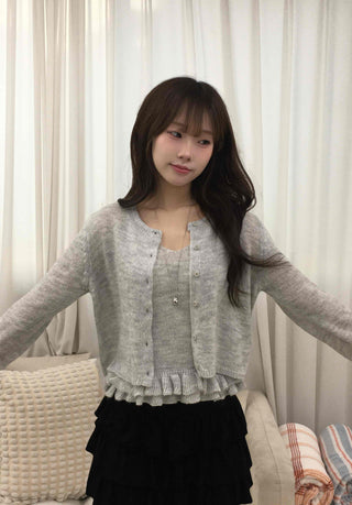 Frill Sleeveless Crop Knit Cardigan Set