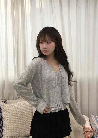 Frill Sleeveless Crop Knit Cardigan Set