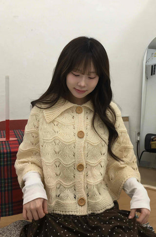 Soft Punched Knit Cardigan Cape