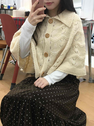 Soft Punched Knit Cardigan Cape