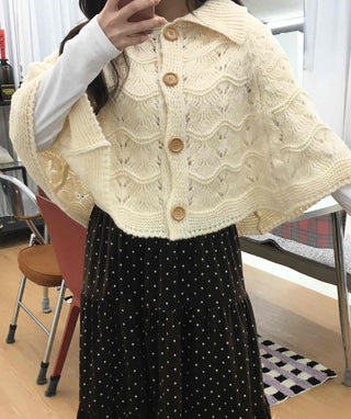 Soft Punched Knit Cardigan Cape