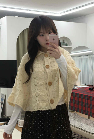 Soft Punched Knit Cardigan Cape