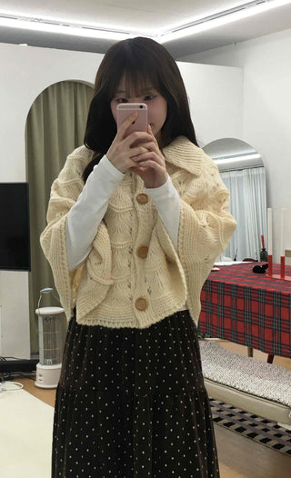 Soft Punched Knit Cardigan Cape