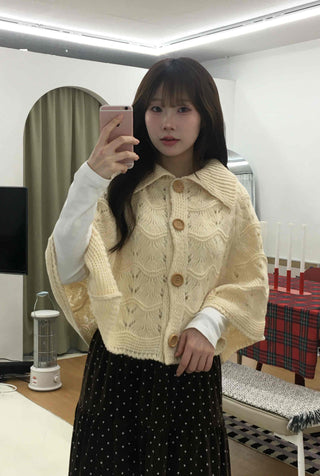 Soft Punched Knit Cardigan Cape